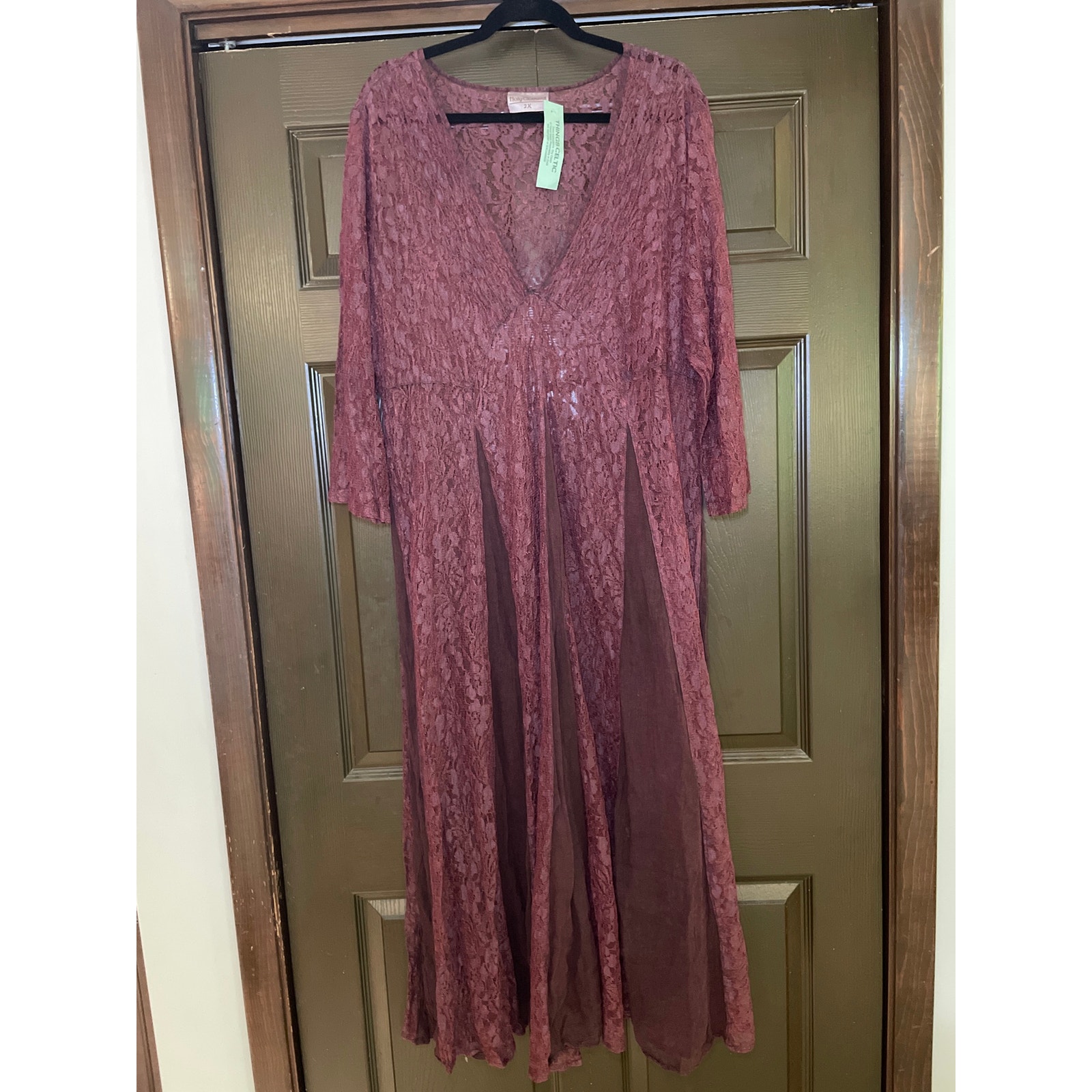 New Holy Clothing Tamara Maxi Burgundy Red Lace Rare Retired Dress 2x Overdress — image 8 of 8